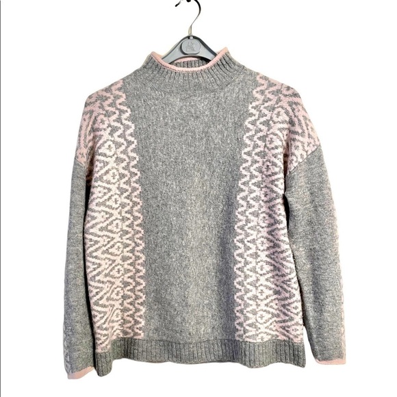 Christian Siriano NY Sweater Mock Neck Gray / powder pink Pattern chunky - Picture 1 of 8